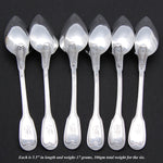 Antique French Sterling Silver 6pc Teaspoon Set in Coffin Shaped Leatherette Case, Etui