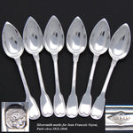 Antique French Sterling Silver 6pc Teaspoon Set in Coffin Shaped Leatherette Case, Etui