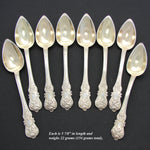 Antique French 18k on Sterling Silver Vermeil 8pc Teaspoon Set, Ornate Pattern & Shaped Leather Box, Etui
