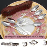 Antique French 1789-1809 Hallmarked Sterling Silver 6pc Teaspoon Set in Shaped & Tooled Leather Case, Etui