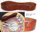Antique French 1789-1809 Hallmarked Sterling Silver 6pc Teaspoon Set in Shaped & Tooled Leather Case, Etui