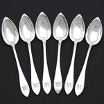 Elegant Antique French .800 (nearly sterling) Silver 6pc Teaspoon Set inShaped Green Leather Case, Etui