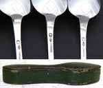 Elegant Antique French .800 (nearly sterling) Silver 6pc Teaspoon Set inShaped Green Leather Case, Etui