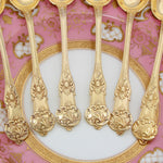 Antique French Gold Plated Solid Silver 6pc Teaspoon Set in Embossed Leather Coffin Shaped Case