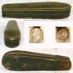 Antique French Gold Plated Solid Silver 6pc Teaspoon Set in Embossed Leather Coffin Shaped Case