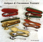 Antique French Gold Plated Solid Silver 6pc Teaspoon Set in Embossed Leather Coffin Shaped Case