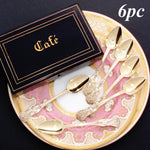 Antique French 18k Gold on Silver "Vermeil" 6pc Teaspoon Set in Brass "Cafe" Inlaid Rosewood Box