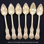 Antique French 18k Gold on Silver "Vermeil" 6pc Teaspoon Set in Brass "Cafe" Inlaid Rosewood Box