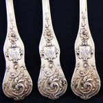Antique French 18k Gold on Silver "Vermeil" 6pc Teaspoon Set in Brass "Cafe" Inlaid Rosewood Box