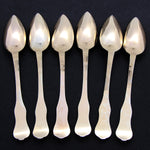 Antique French 18k Gold on Silver "Vermeil" 6pc Teaspoon Set in Brass "Cafe" Inlaid Rosewood Box