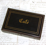 Antique French 18k Gold on Silver "Vermeil" 6pc Teaspoon Set in Brass "Cafe" Inlaid Rosewood Box