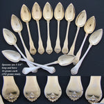 Elegant Antique French Vermeil Gold Plated Solid Silver 12pc Teaspoon Set, "Cafe" Inlaid Rosewood Box
