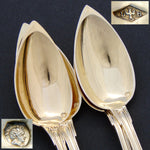 Elegant Antique French Vermeil Gold Plated Solid Silver 12pc Teaspoon Set, "Cafe" Inlaid Rosewood Box