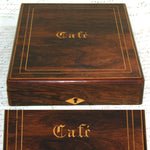 Elegant Antique French Vermeil Gold Plated Solid Silver 12pc Teaspoon Set, "Cafe" Inlaid Rosewood Box