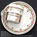 Antique French Vermeil on Sterling Silver & Porcelain Expresso Cup & Saucer Set, Floral Garland