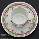 Antique French Vermeil on Sterling Silver & Porcelain Expresso Cup & Saucer Set, Floral Garland
