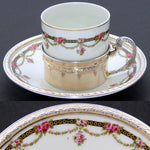 Antique French Vermeil on Sterling Silver & Porcelain Expresso Cup & Saucer Set, Floral Garland