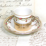 Antique French Vermeil on Sterling Silver & Porcelain Expresso Cup & Saucer Set, Floral Garland