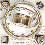Antique French Vermeil on Sterling Silver & Porcelain Expresso Cup & Saucer Set, Floral Garland