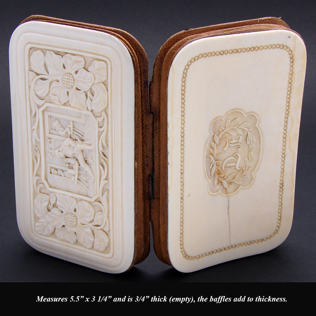 Antique Victorian Era Cigar or Spectacles Case, Purse, Exquisite Hand Carved Ivory