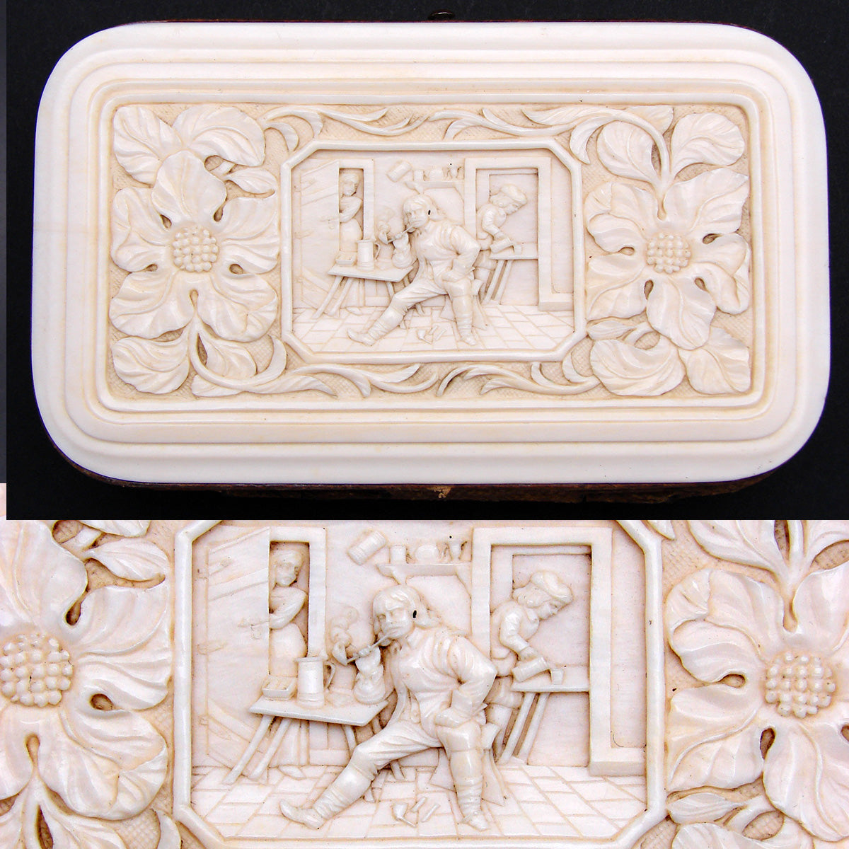 Antique Victorian Era Cigar or Spectacles Case, Purse, Exquisite Hand Carved Ivory