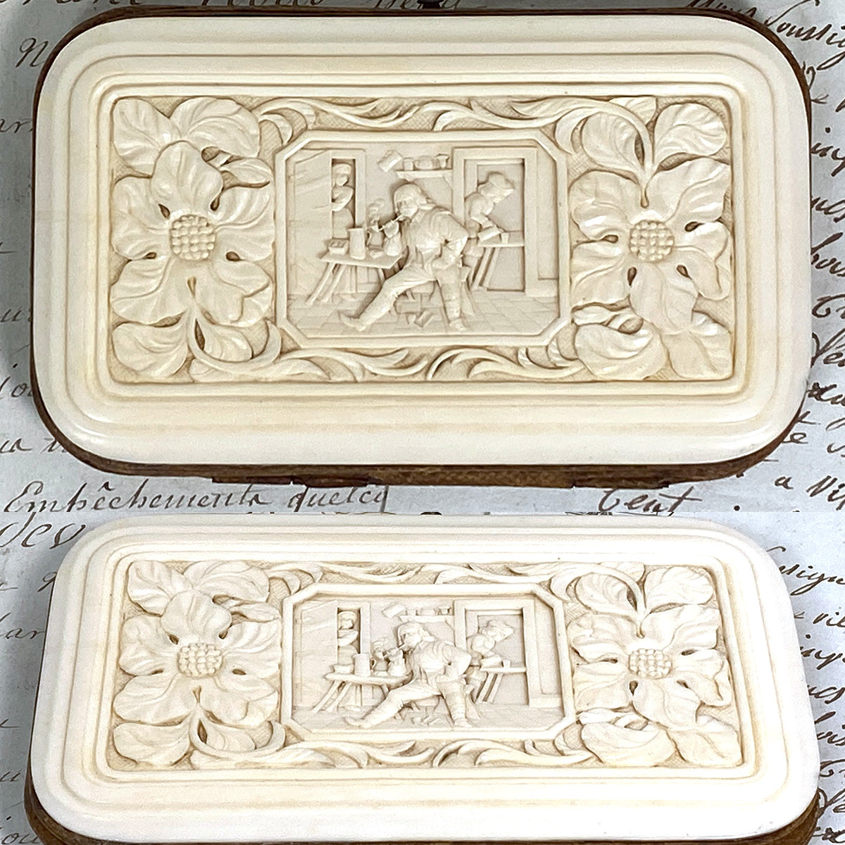 Antique Victorian Era Cigar or Spectacles Case, Purse, Exquisite Hand Carved Ivory