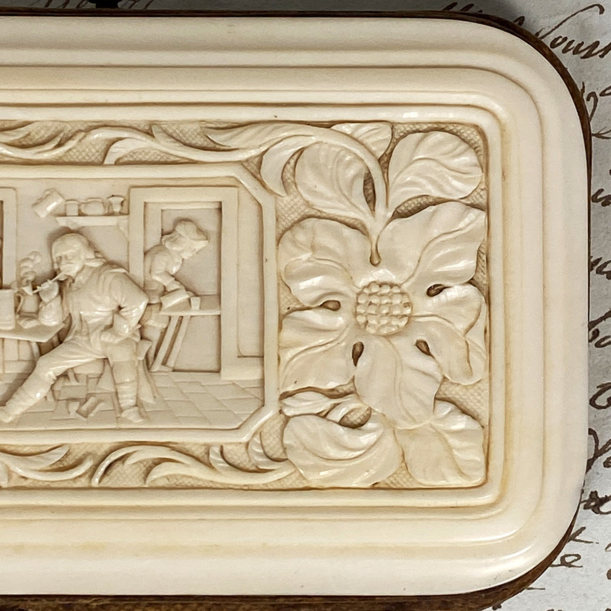 Antique Victorian Era Cigar or Spectacles Case, Purse, Exquisite Hand Carved Ivory