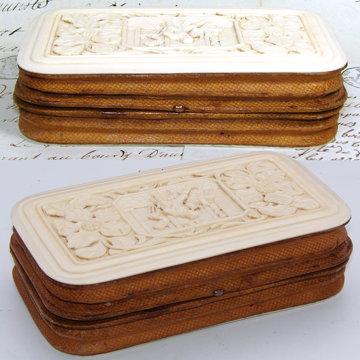 Antique Victorian Era Cigar or Spectacles Case, Purse, Exquisite Hand Carved Ivory