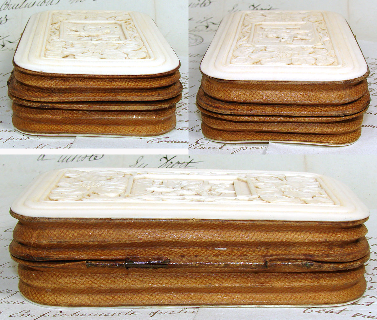Antique Victorian Era Cigar or Spectacles Case, Purse, Exquisite Hand Carved Ivory
