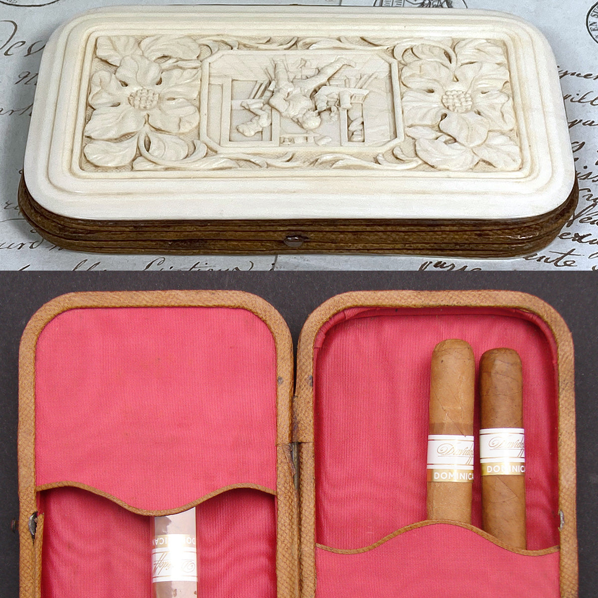 Antique Victorian Era Cigar or Spectacles Case, Purse, Exquisite Hand Carved Ivory