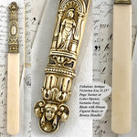 Antique Victorian Era Figural Brass or Bronze & Genuine Ivory Letter Opener or Page Turner