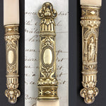 Antique Victorian Era Figural Brass or Bronze & Genuine Ivory Letter Opener or Page Turner