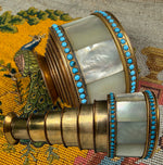 Fine Antique French Palais Royal 6-Draw Opera Glass Monocular, MOP and Persian Turquoise Jewels