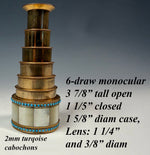 Fine Antique French Palais Royal 6-Draw Opera Glass Monocular, MOP and Persian Turquoise Jewels