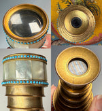 Fine Antique French Palais Royal 6-Draw Opera Glass Monocular, MOP and Persian Turquoise Jewels