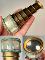 Fine Antique French Palais Royal 6-Draw Opera Glass Monocular, MOP and Persian Turquoise Jewels