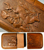 Rare Pristine 19th Century Hand Carved Linden Wood Cheroot or Cigar Case w Hunt Theme, Chamois