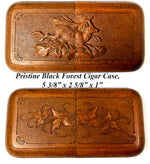 Rare Pristine 19th Century Hand Carved Linden Wood Cheroot or Cigar Case w Hunt Theme, Chamois
