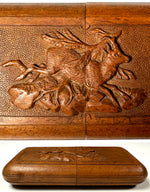Rare Pristine 19th Century Hand Carved Linden Wood Cheroot or Cigar Case w Hunt Theme, Chamois