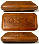 Rare Pristine 19th Century Hand Carved Linden Wood Cheroot or Cigar Case w Hunt Theme, Chamois