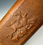 Rare Pristine 19th Century Hand Carved Linden Wood Cheroot or Cigar Case w Hunt Theme, Chamois