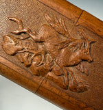 Rare Pristine 19th Century Hand Carved Linden Wood Cheroot or Cigar Case w Hunt Theme, Chamois