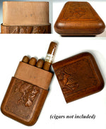 Rare Pristine 19th Century Hand Carved Linden Wood Cheroot or Cigar Case w Hunt Theme, Chamois