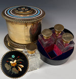 Superb Complete Italian Grand Tour Scent Caddy, 4 Perfume Bottles, Heavy Bronze w Pietra Dura