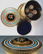 Superb Complete Italian Grand Tour Scent Caddy, 4 Perfume Bottles, Heavy Bronze w Pietra Dura