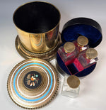 Superb Complete Italian Grand Tour Scent Caddy, 4 Perfume Bottles, Heavy Bronze w Pietra Dura