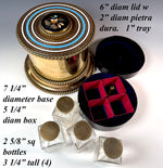 Superb Complete Italian Grand Tour Scent Caddy, 4 Perfume Bottles, Heavy Bronze w Pietra Dura