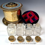 Superb Complete Italian Grand Tour Scent Caddy, 4 Perfume Bottles, Heavy Bronze w Pietra Dura