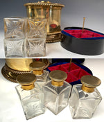 Superb Complete Italian Grand Tour Scent Caddy, 4 Perfume Bottles, Heavy Bronze w Pietra Dura