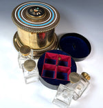 Superb Complete Italian Grand Tour Scent Caddy, 4 Perfume Bottles, Heavy Bronze w Pietra Dura